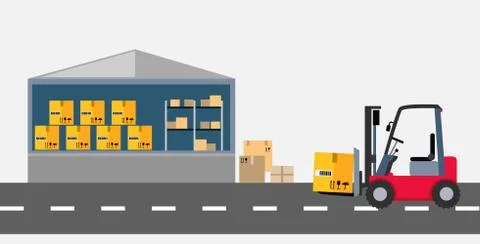 Warehouse and Stackers Flat Design Stock Illustration