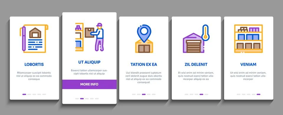 Warehouse And Storage Onboarding Elements Icons Set Vector Illustrazione stock