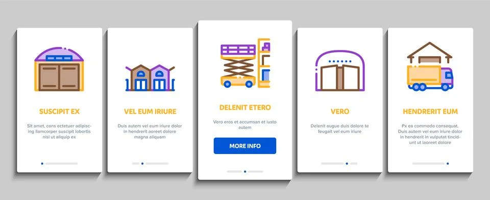 Warehouse And Storage Onboarding Elements Icons Set Vector Illustrazione stock