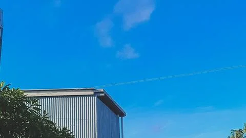 A warehouse and a tree under the blue sky Stock Photos