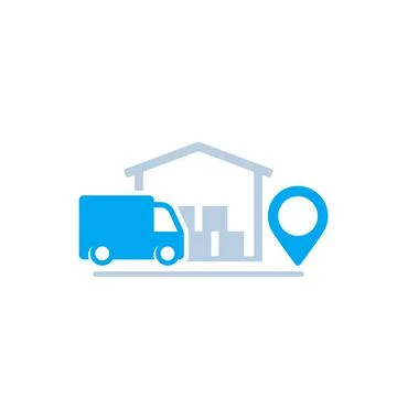 Warehouse and van, delivery icon Ilustração Stock