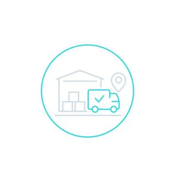 Warehouse and van, delivery line icon Ilustração Stock