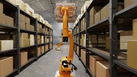 Warehouse, automatic robots, loading and unloading of boxes and goods 库存影片 237360949