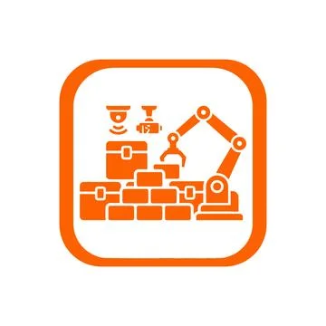 Warehouse automation robot building orange blocks for efficient logistics m.. Stock Illustration
