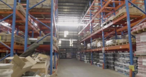 Warehouse background storage inventory shelf with freight container aisle space Stock Footage 274039730