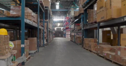 Warehouse background storage inventory shelf with freight container Stock Footage 276021188