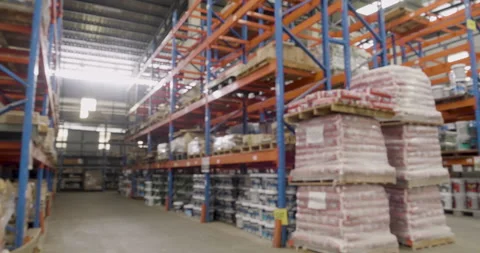 Warehouse background storage inventory shelf with freight container Stockbeeldmateriaal 276021255