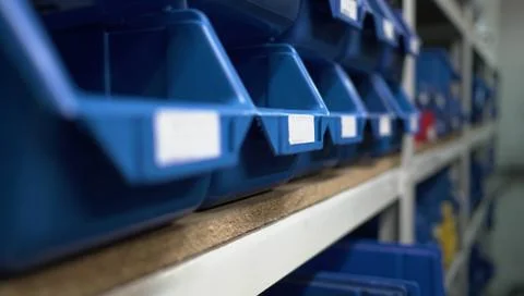 Warehouse Blue Boxes Factory Stock Photos