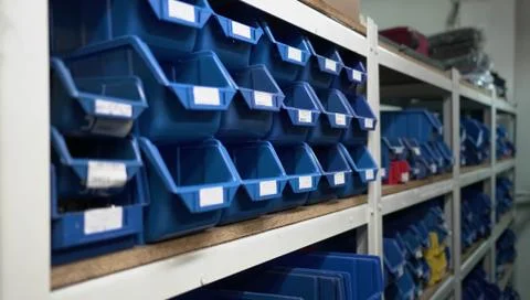 Warehouse Blue Boxes Factory Stock Photos