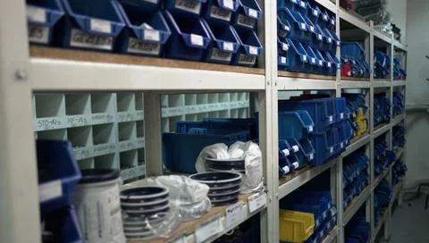 Warehouse Blue Boxes Stock Photos