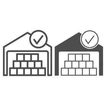 Warehouse, boxes, checkmark, cargo line and solid icon, security check concept イラスト素材