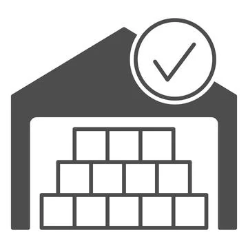 Warehouse, boxes, checkmark, cargo solid icon, security check concept, goods in Stock Illustration