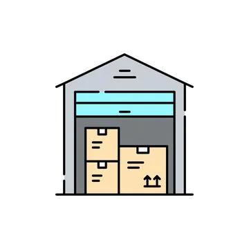 Warehouse with boxes olor line icon. Pictogram for web page, mobile app Stock-Illustration