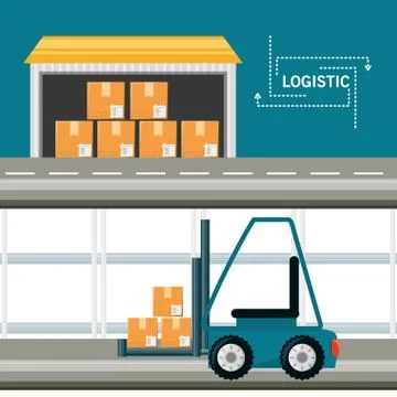 Warehouse with boxes for shipping and stackers イラスト素材