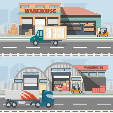 Warehouse building and shipping process Stock Illustration