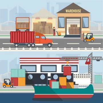Warehouse building and shipping process Stock Illustration