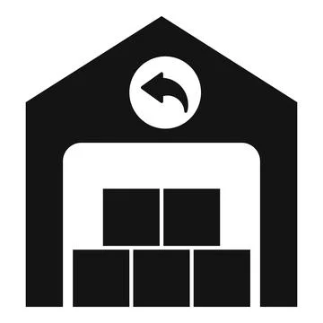 Warehouse building with boxes inside and return arrow sign Stock Illustration