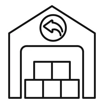 Warehouse building with boxes inside and return arrow sign Stock Illustration