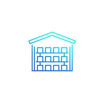 Warehouse building with boxes, vector line icon Ilustração Stock