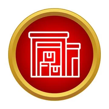 Warehouse building icon with storage boxes inside Illustrazione stock