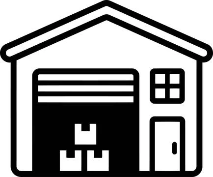 Warehouse building icon vector illustration, storage facility with boxes an.. Stock Illustration