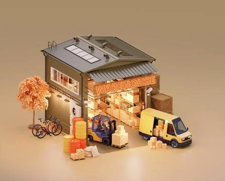 Warehouse building with interior and forklift Stock Illustration