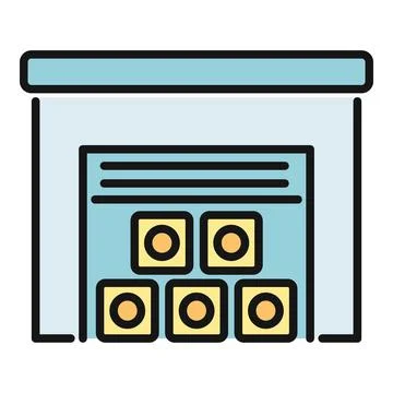 Warehouse building with inventory storage boxes icon Stock Illustration