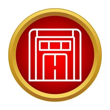 Warehouse building line icon inside red circle Stock Illustration