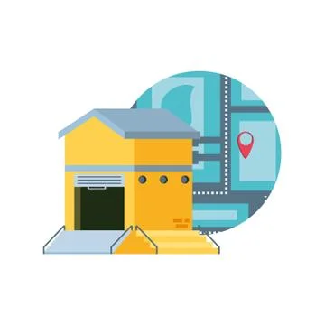 Warehouse building with map guide Stock Illustration