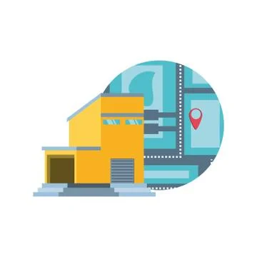 Warehouse building with map guide Stockillustratie