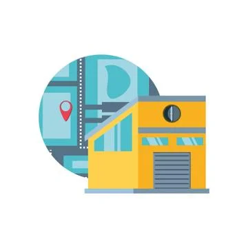 Warehouse building with map guide Stockillustratie