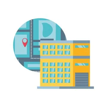 Warehouse building with map guide Stockillustratie