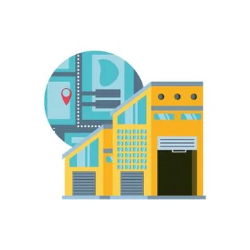Warehouse building with map guide Stockillustratie