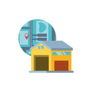 Warehouse building with map guide Stockillustratie