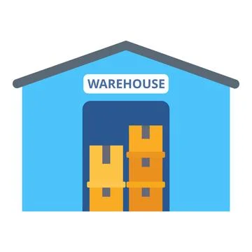 Warehouse building showing cardboard boxes inside, symbolizing goods storage Stock Illustration
