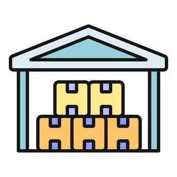 Warehouse building storing cardboard boxes icon concept Stock Illustration