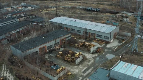 Warehouse with bulldozers Stock Footage 119978077