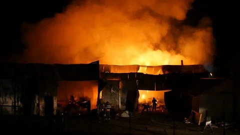 Warehouse Burning In A Fire Stock Footage 91332987