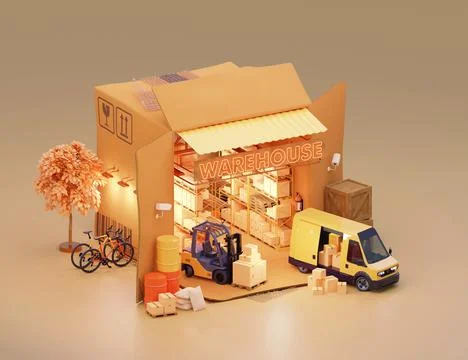 Warehouse in cardboard box Stock Illustration