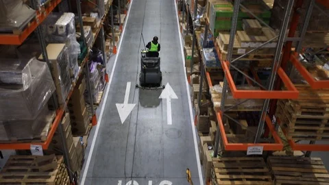 Warehouse with cardboard boxes inside on pallets racks, logistic center. Stockbeeldmateriaal 126268825