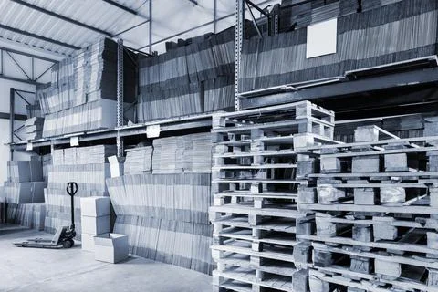 Warehouse of cardboard Stock-Fotos