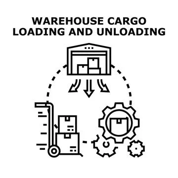 Warehouse cargo loading unloading logistics supply chain process Stock Illustration