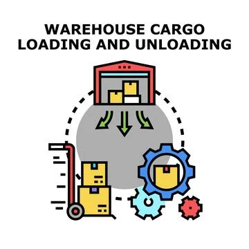 Warehouse cargo loading unloading logistics supply chain process Stock Illustration