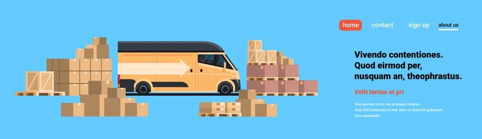 Warehouse cargo minivan loading parcel packages paper box blue background Stock Illustration