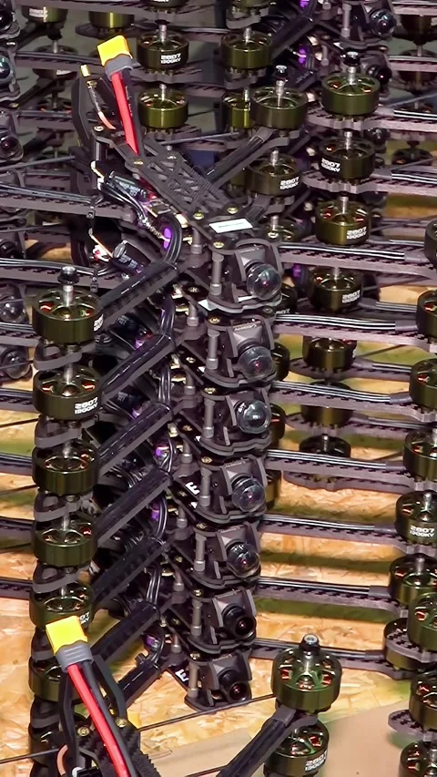 Warehouse of combat FPV drones for war. Stock Footage 305998671