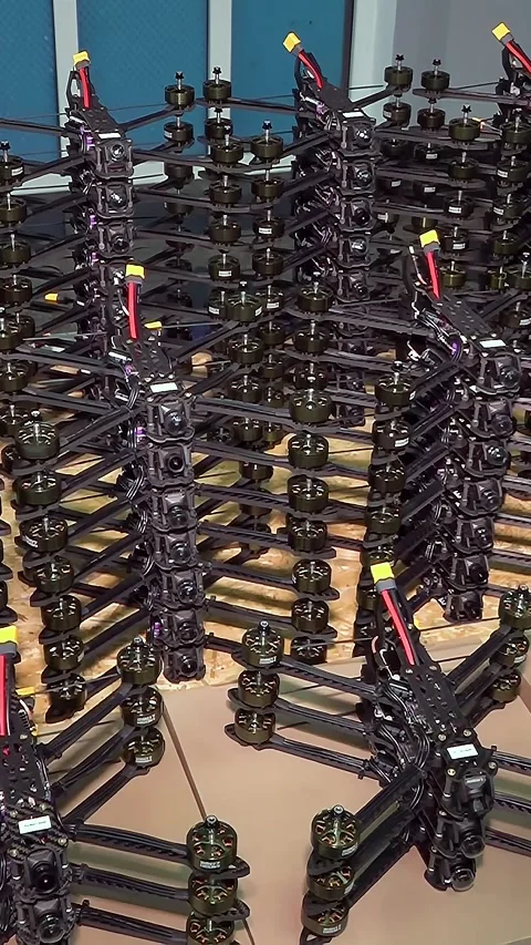 Warehouse of combat FPV drones for war. Stock Footage 305998705