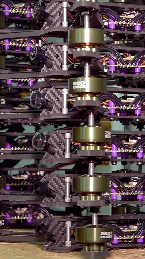 Warehouse of combat FPV drones for war. 스톡 동영상 305998760