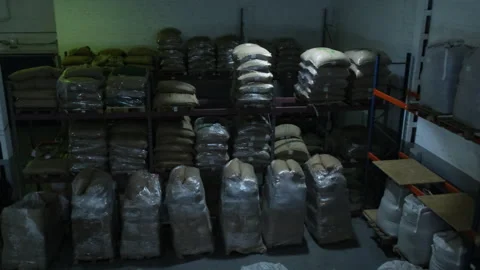 Warehouse of company processing coffee beans for sale Video stock 306605228