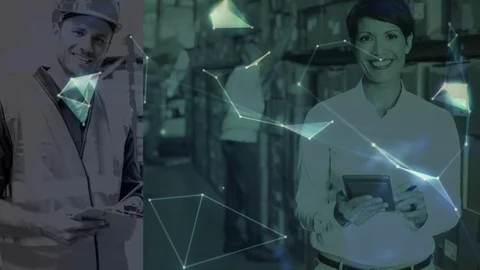Warehouse Composition of Two warehouse situations combined with animation of Stock Footage 98085755