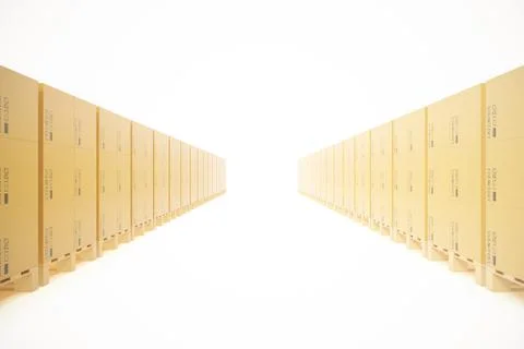 Warehouse concept of stacked cardboard boxes on wooden pallets for Stockillustratie
